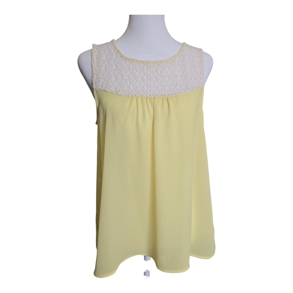H&M Womens Sleeveless Yellow Lace  Sheer Neck A‎ Line Tunic Top Size 2 Boho
